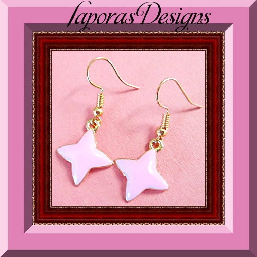 Pink Star Design Dangle Earrings With Gold Tone Finish For Girl/Teen Gift